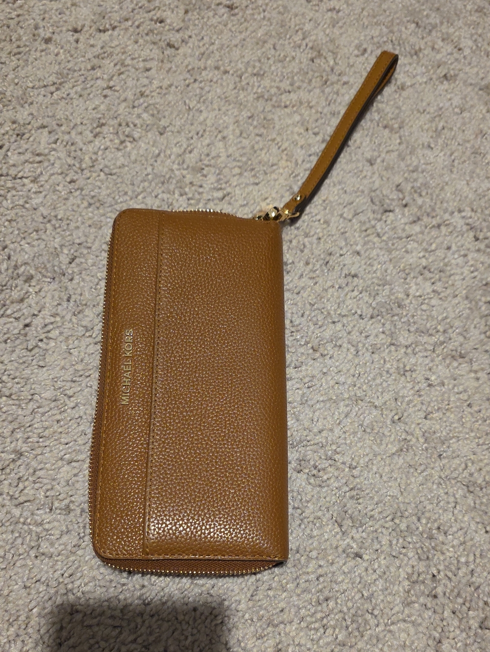 Michael Kors Tan Pebbled Leather Wristlet with Gold Hardware